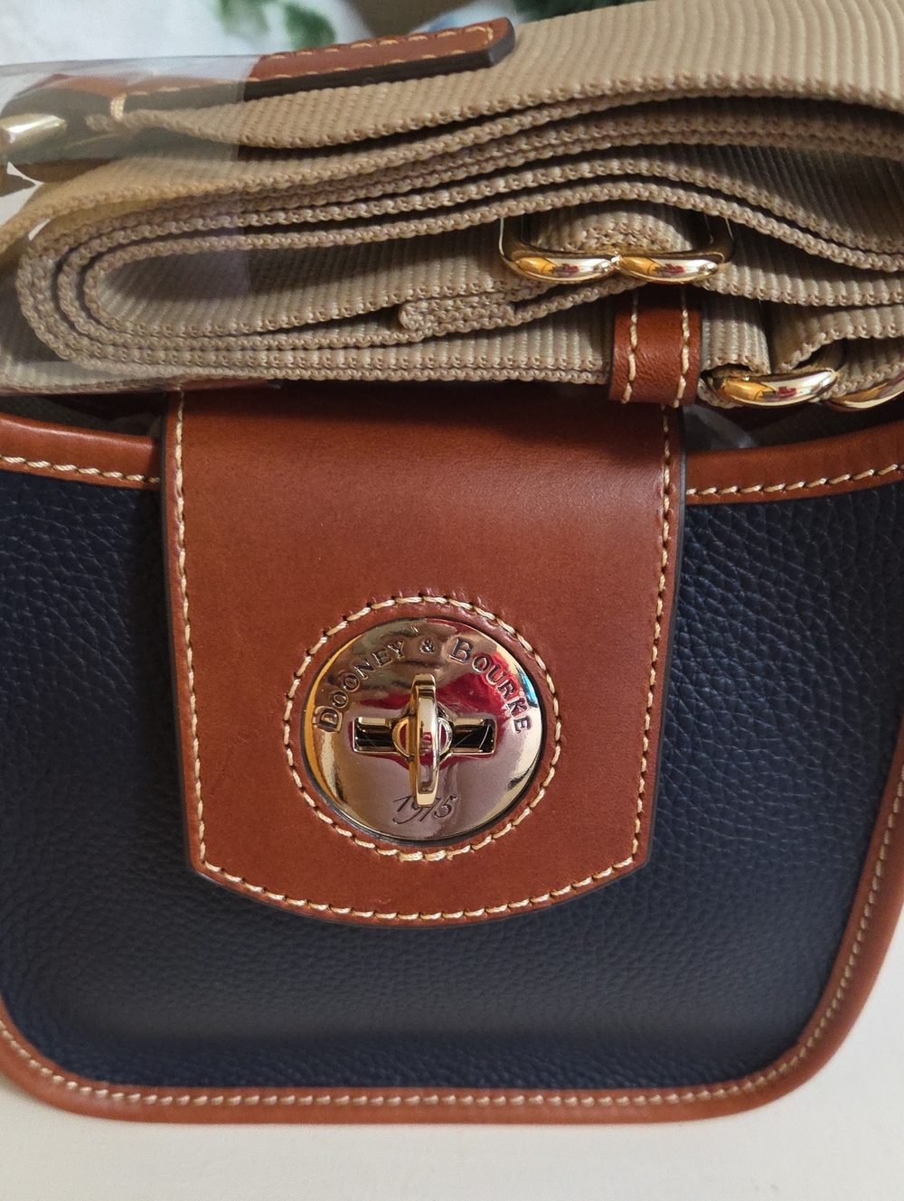 NWT Dooney & Bourke Navy and Brown Leather-Trim Messenger Bag